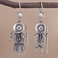 Sterling silver dangle earrings, 'Cuzco Couple' - Cuzco Couple Sterling Silver Dangle Earrings from Peru
