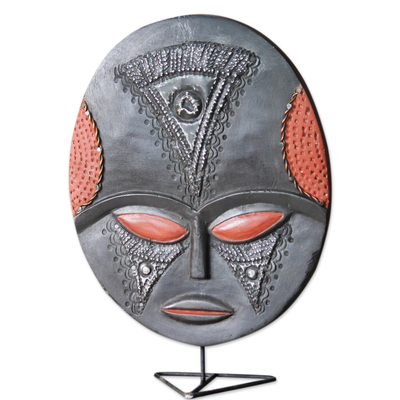 Akan wood mask, 'Wednesday's Girl' - Hand Made African Mask on Stand
