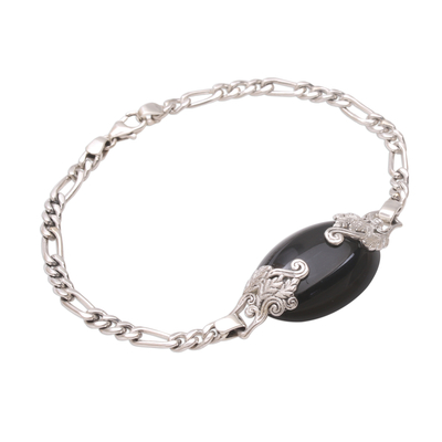 Onyx and sterling silver pendant bracelet, 'Midnight Grove' - Onyx and Sterling Silver Pendant Bracelet from Bali