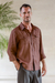 Men's linen shirt, 'Wish List in Cocoa' - Men's Collared Linen Shirt from India