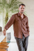 Men's linen shirt, 'Wish List in Cocoa' - Men's Collared Linen Shirt from India