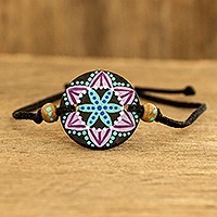 Wood pendant bracelet, 'Essential Life in Black' - Handcrafted Pendant Bracelet from Guatemala