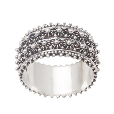 Sterling silver band ring, 'Bunga Paya' - Handmade Sterling Silver Band Ring from Bali