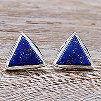 Lapis lazuli stud earrings, 'Stratosphere' - Hand Made Lapis Lazuli and Sterling Silver Stud Earrings