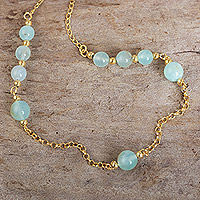 Gold-plated opal station necklace, 'Floating Opals' - Opal Beaded Station Necklace with 18k Gold Plate