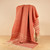 Wool throw, 'Cozy Salmon' - Hand-Woven Striped Wool Throw in Salmon & Ivory from Armenia