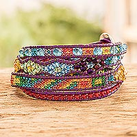 Positive energy bracelet, 'Radiant Hues of Joy' - Handcrafted Beaded Positive Energy Long Wrap Bracelet