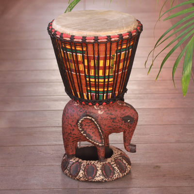 Wood djembe drum, 'African Elephant' - Wood Djembe Drum
