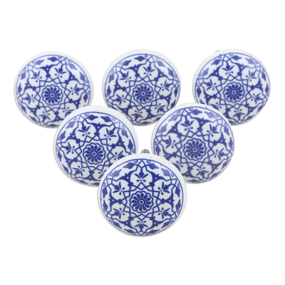 Keramikknöpfe, (6er-Set) - Set aus 6 handgefertigten Mandala-Keramikknöpfen in einem blauen Farbton