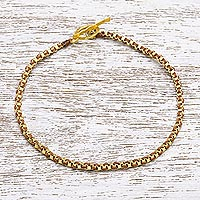 Gold plated brass chain bracelet, 'Golden Day in Brown' - Gold Plated Brass Chain Bracelet in Brown from Thailand