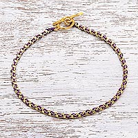 Gold plated brass chain bracelet, 'Golden Day in Purple' - Gold Plated Brass Chain Bracelet in Purple from Thailand