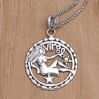 Gold-accented pendant necklace, 'Sparkling Virgo' - 18k Gold-Accented Virgo Pendant Necklace from Bali