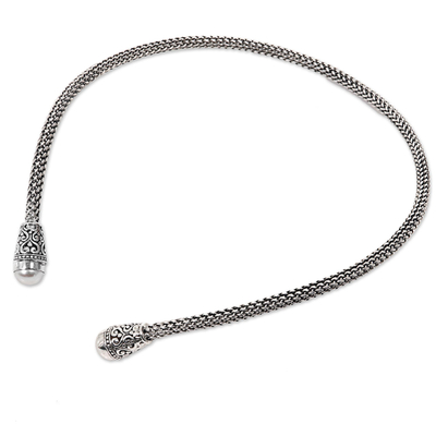 Cultured pearl collar necklace, 'Bidadari' - Artisan Crafted Cultured Pearl and Sterling Silver Collar