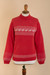 Knit sweater, 'Christmas Llamas' - Christimas and Andean-Themed Red Knit Sweater from Peru