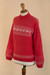 Knit sweater, 'Christmas Llamas' - Christimas and Andean-Themed Red Knit Sweater from Peru