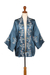 Embroidered kimono jacket, 'Folklore Birds' - Floral Cotton-Embroidered Azure Viscose Kimono Jacket