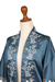 Embroidered kimono jacket, 'Folklore Birds' - Floral Cotton-Embroidered Azure Viscose Kimono Jacket