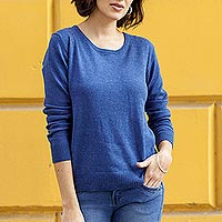 Cotton blend pullover, 'Casual Comfort in Royal Blue' - Knit Cotton Blend Pullover in Royal Blue from Peru