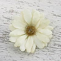Natural aster brooch pin, 'Let It Bloom in Vanilla' - Natural Aster Flower Brooch in Vanilla from Thailand