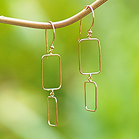 Gold-plated dangle earrings, 'Tomorrow Windows' - 18k Gold-Plated Brass Dangle Earrings with Geometric Motifs