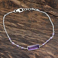 Amethyst pendant bracelet, 'Magical Prism' - 3.5-Carat Amethyst Pendant Bracelet from India