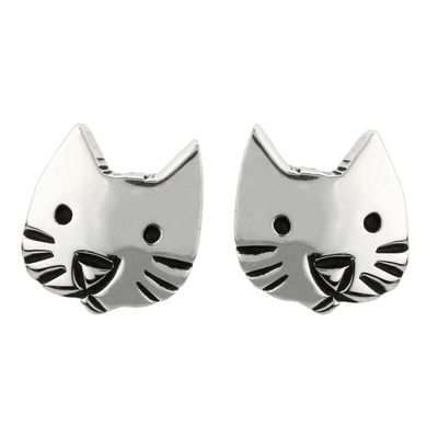 Sterling silver stud earrings, 'Sweet Pets' (set of 2) - Sterling Silver Cat and Dog Stud Post Earrings