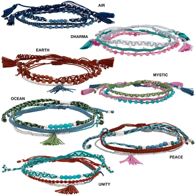 Cotton bracelets, 'World Elements' (set of 3) - Set of 3 Cotton and Glass Bead Bracelets
