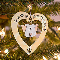 Gemischtes Metallornament, „Always By My Side“ – herzförmige Engel-Hunde-Weihnachtsdekoration