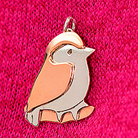 Collar colgante de plata y cobre - Collar con colgante de pájaro lindo de plata esterlina y cobre