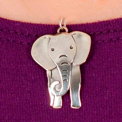 Sterling silver pendant, 'Charming Elephant' - Sterling Silver Elephant Pendant from Mexico