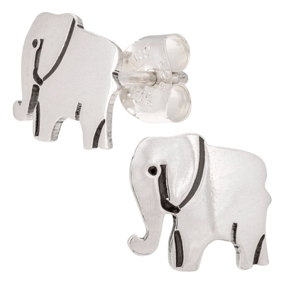 Sterling silver stud earrings, 'Proud Elephant' - Sterling Silver Elephant Stud Earrings