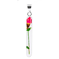 Colgante de plata de primera ley, 'Dainty Rose' - Colgante de resina y plata de ley con rosa real