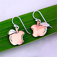 Sterling silver and copper dangle earrings, 'An Apple a Day' - Sterling Silver and Copper Apple Dangle Earrings