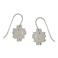 Sterling silver dangle earrings, 'Dancing Sheep' - Sterling Silver Sheep Dangle Earrings from Mexico