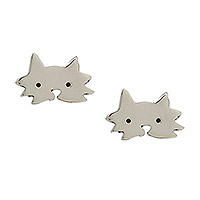 Aretes de plata de ley - Aretes de plata de ley con diseño de gato de México