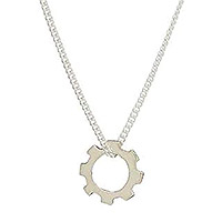 Sterling silver pendant necklace, 'Momentum' - Sterling Silver Minimalist Cog Pendant Necklace from Mexico