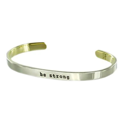 Brass cuff bracelet, 'Be Strong' - Inspirational Cuff Bracelet from Mexico