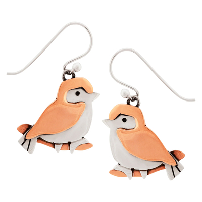 Sterling silver and copper dangle earrings, 'Love Bird' - Copper and Sterling Silver Bird Dangle Earrings