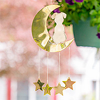 Mixed metal wind chime, 'Moonlight Dog' - Mixed Metal Moon and Stars Dog Wind Chime