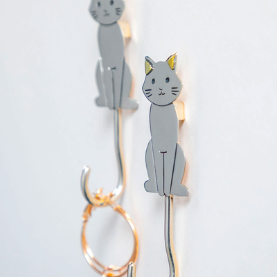 Wandhaken aus Metall, (2er-Set) - Set mit 2 Katzen-Wandhaken aus Metall aus Mexiko