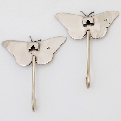 Metal wall hooks, 'Butterfly' (set of 2) - Set of 2 Hand Painted Metal and Resin Butterfly Wall Hooks