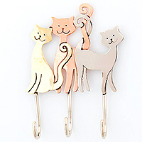 Featured review for Mixed metal wall hooks, Cat Trio