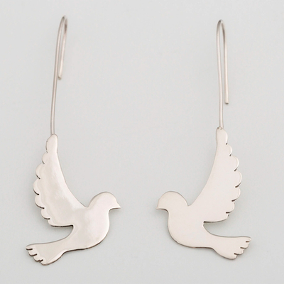 Sterling silver drop earrings, 'Dove's Flight' - Sterling Silver Dove Drop Earrings from Mexico