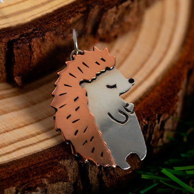 Sterling silver and copper pendant, 'Happy Hedgehog' - Sterling Silver and Copper Hedgehog Pendant from Mexico