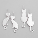 Sterling silver drop earrings, 'Feline Silhouette' - Handcrafted Sterling Silver Cat Drop Earrings from Mexico
