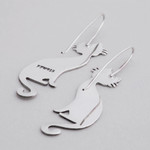 Sterling silver drop earrings, 'Feline Silhouette' - Handcrafted Sterling Silver Cat Drop Earrings from Mexico