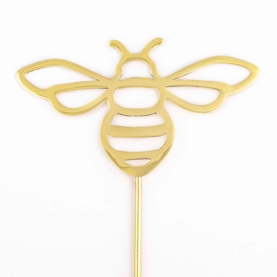 Brass plant stake, 'Buzzing Bee' - Brass Bee Plant Stake from Mexico