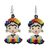 Beaded dangle earrings, 'Rainbow Frida' - Handmade Multicolored Beaded Frida Earrings thumbail