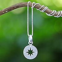 Sterling silver pendant necklace, 'Gleaming Compass' - Sterling Silver Compass Pendant Necklace from Thailand