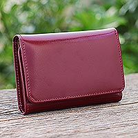 Leather wallet, 'Claret Dreams' - Unisex Leather Trifold Wallet